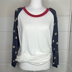 Alternative Star Sleeve Long Sleeve Tee - White and Blue